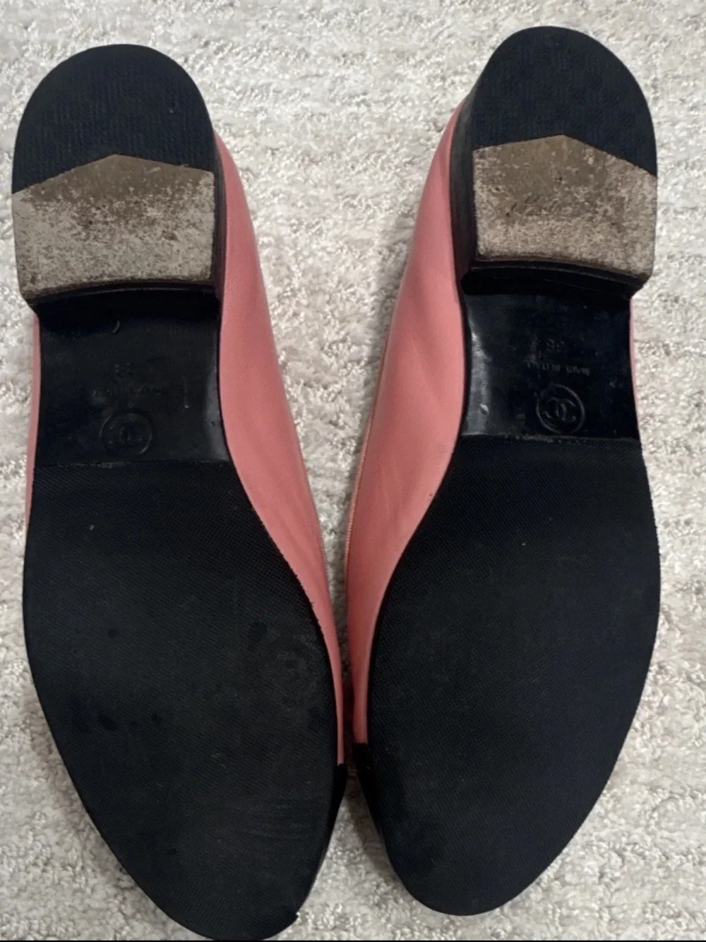 Chanel Pink and Black Cap-Toe Ballet Flats